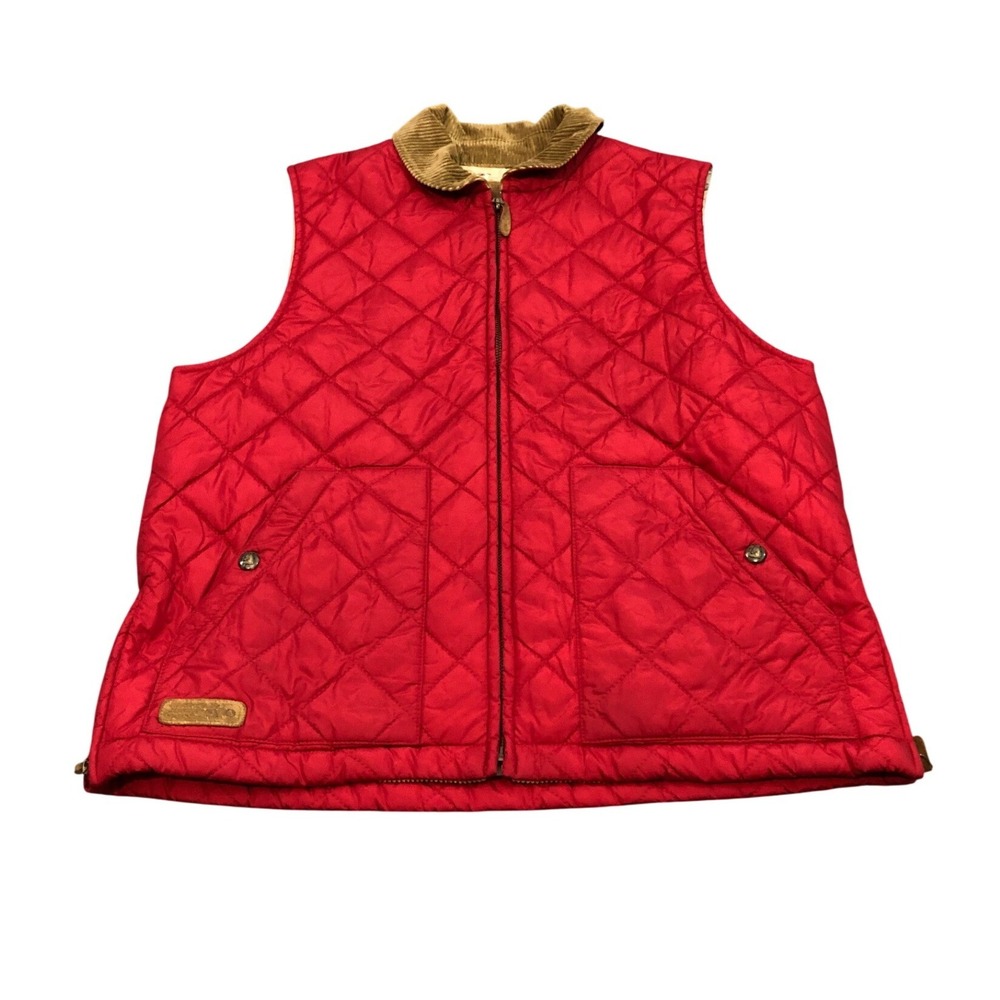 Vintage Lauren Ralph Lauren Quilted Vest Medium Red Corduroy Hunting Scene Liner